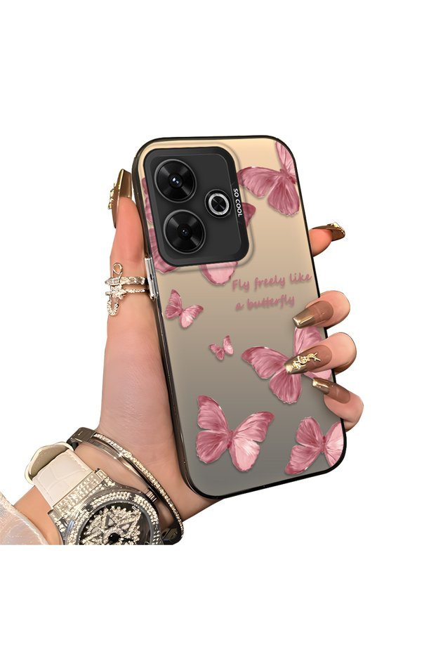 Xiaomi Redmi 13/13X Compatible Hard Acrylic Back Silicone Edge Lens Protection Butterfly Case