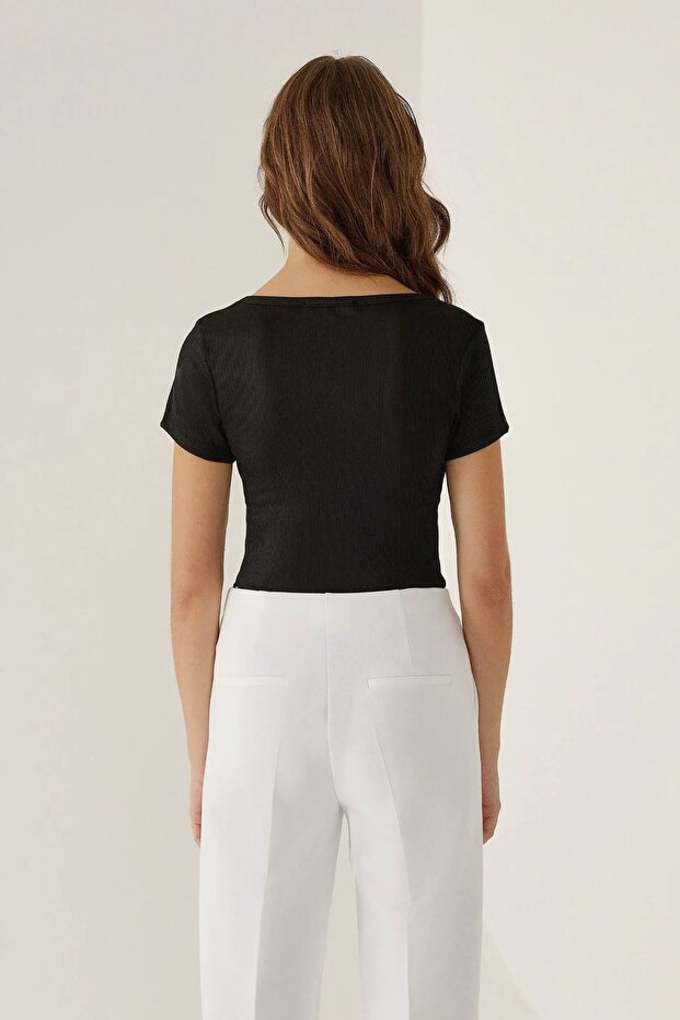 Bisiklet Yaka Örme Bodysuit - 5