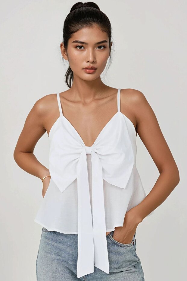 Bow Detailed V-Neck Blouse