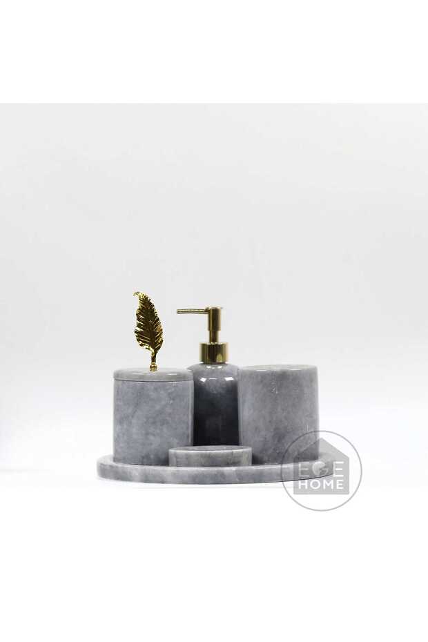 Decorative Gray Marble Bathroom Set 5 Piece Gold Tüg Tepe Accessory Design Set Marble Bathroom Set