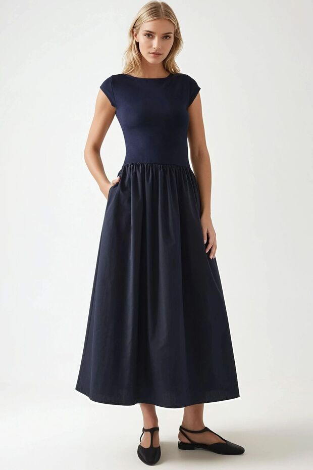 Kontrast Midi Elbise - 1