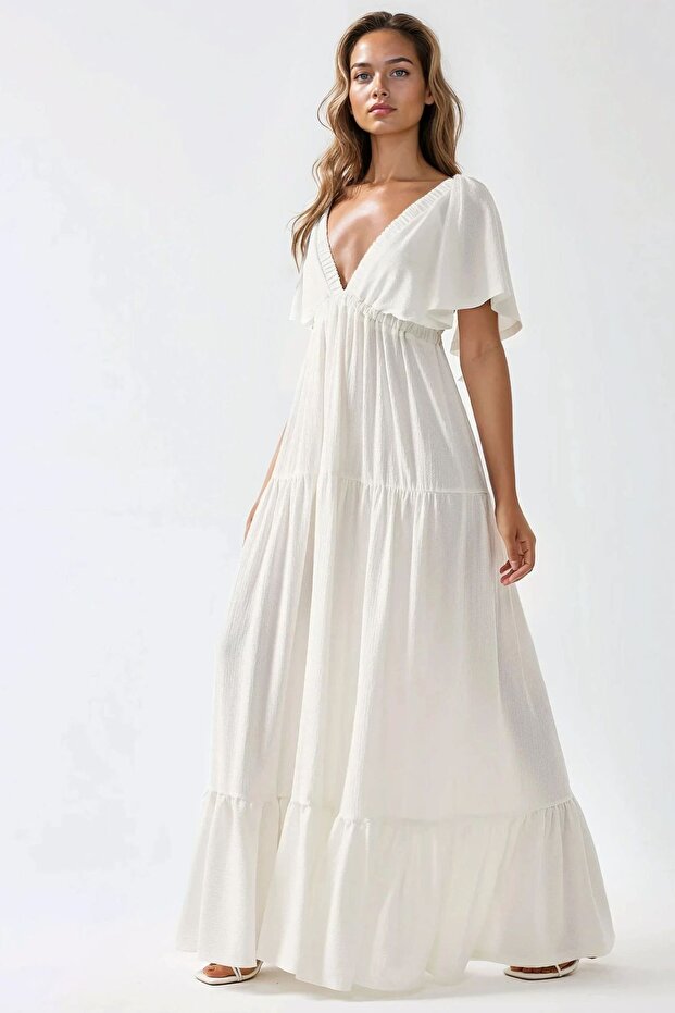 V Yaka A form Uzun Maxi Elbise - 3