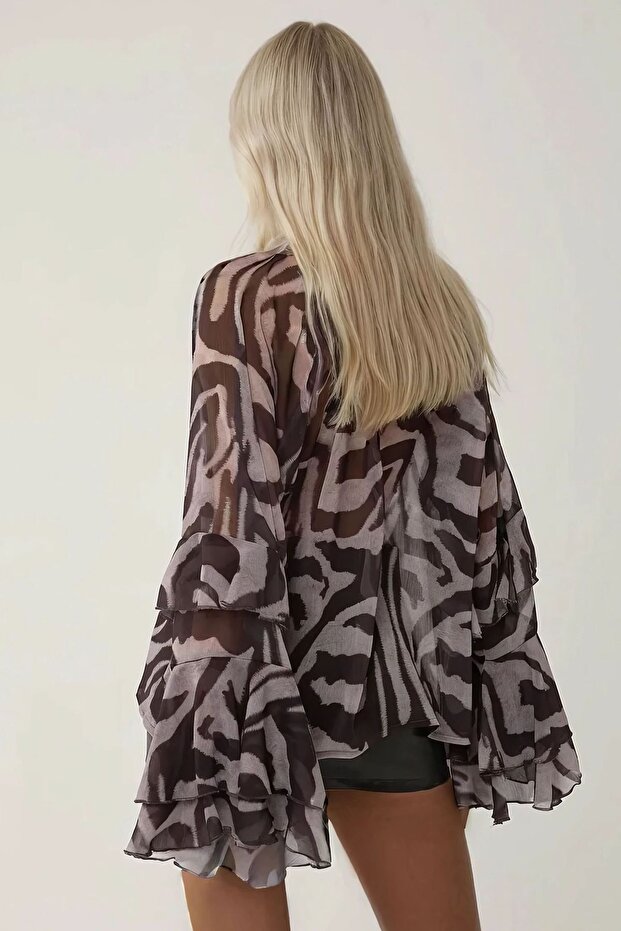 Zebra Patterned Ruffle Sleeve Blouse - 5