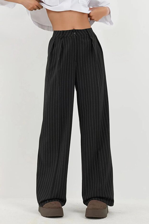 Striped Wide Leg Pleated Palazzo Pants