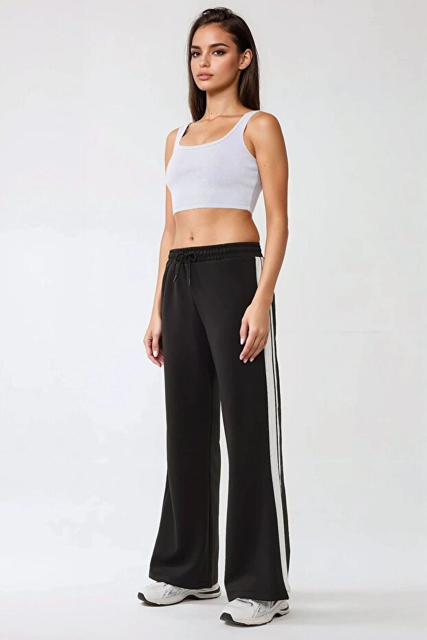 Wide Leg Çizgili Örme Eşofman Altı - 5