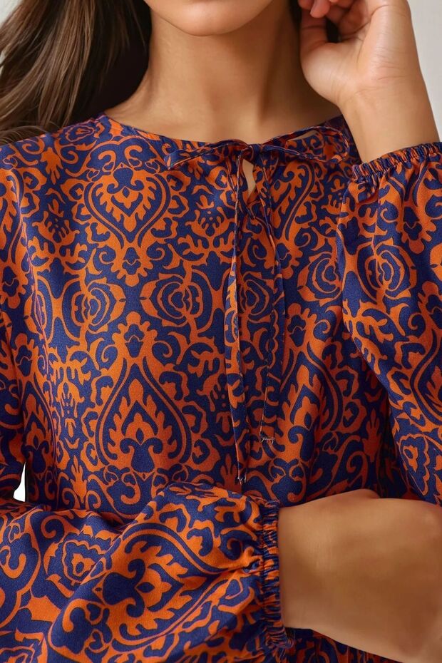 Baskılı A-form Modest Elbise, Bisiklet Yaka - 2