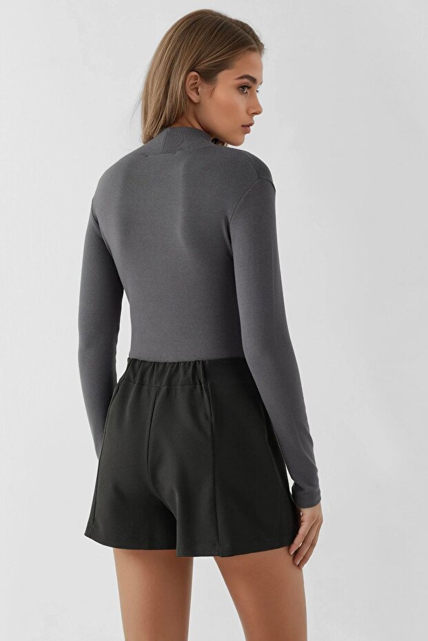 Çift Yırtmaçlı Yüksek Bel Mini Şort Etek - 3