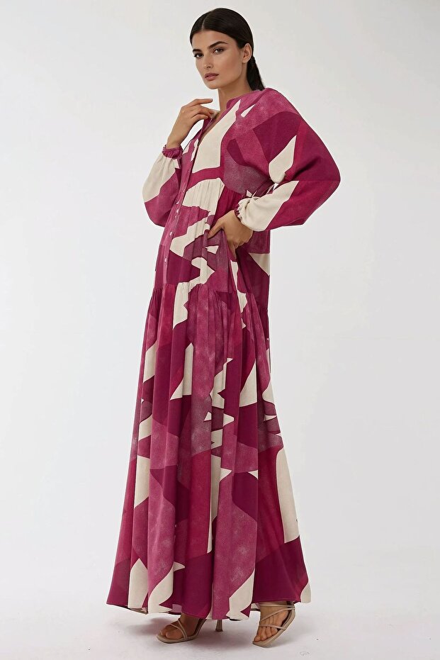 Rochie maxi din viscoză cu mânecă lungă și imprimeu - 4