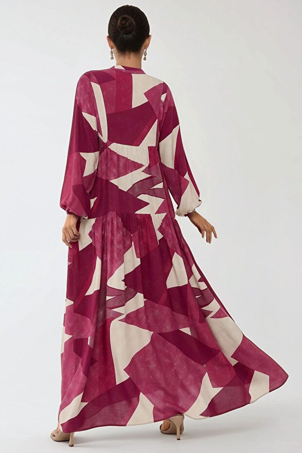 Rochie maxi din viscoză cu mânecă lungă și imprimeu - 7