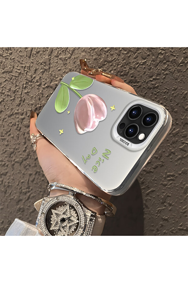 iPhone 15 Pro Max Compatible Silicone Edge Hard Back Anti-Fall Case Tulip Pattern - 4