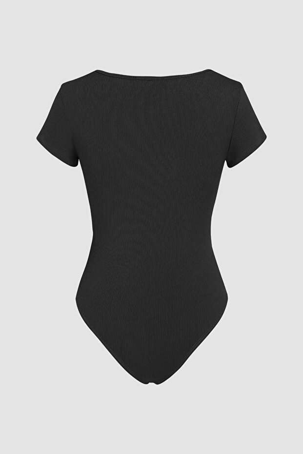 Bisiklet Yaka Örme Bodysuit - 7
