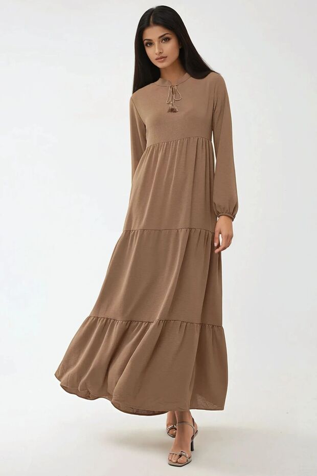 Textured maxi dress with round neck and buttons - 3