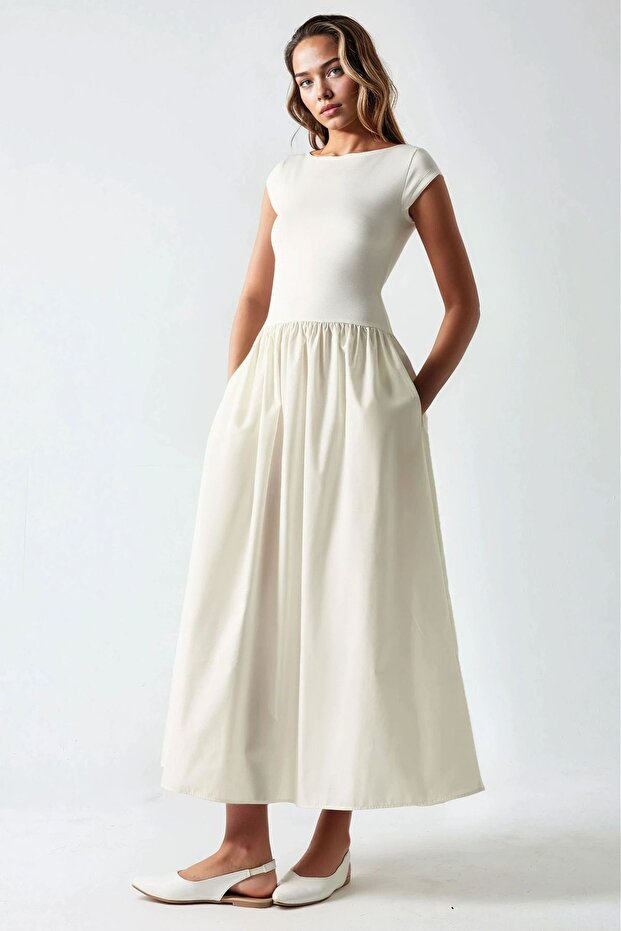 Kontrast Midi Elbise - 2