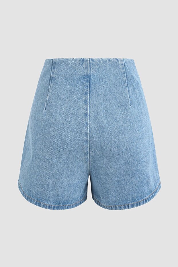 Yüksek Bel Denim Şort Etek - 4