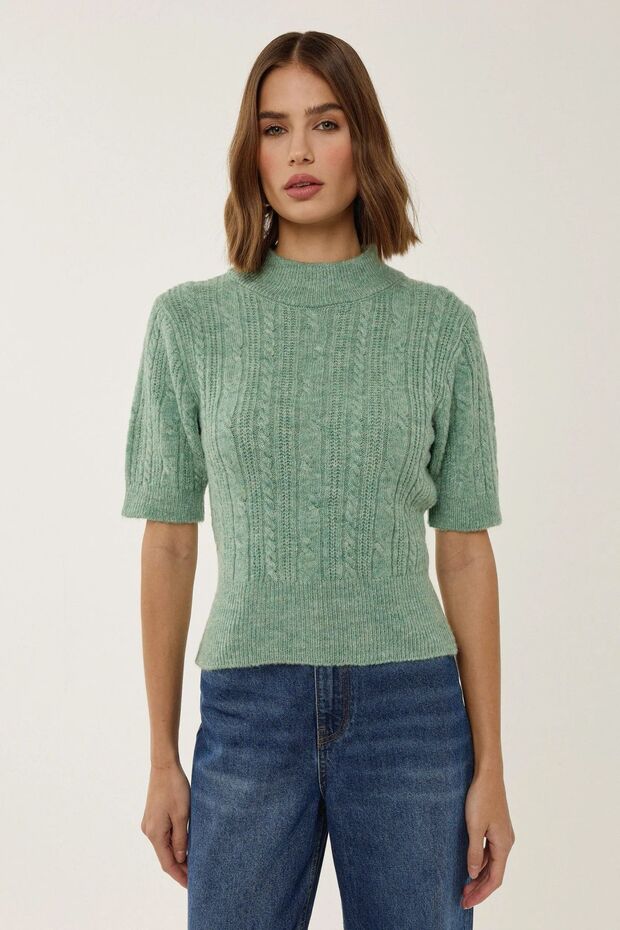 Short Sleeve Turtleneck Hair Knit Knitwear Sweater