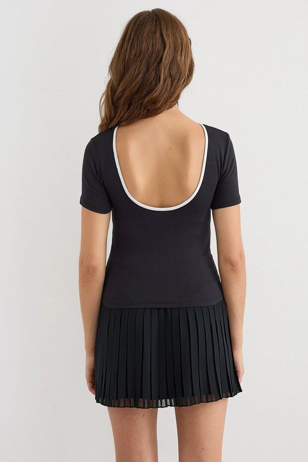 Açık Arkalı Basic Jarse T-Shirt - 5