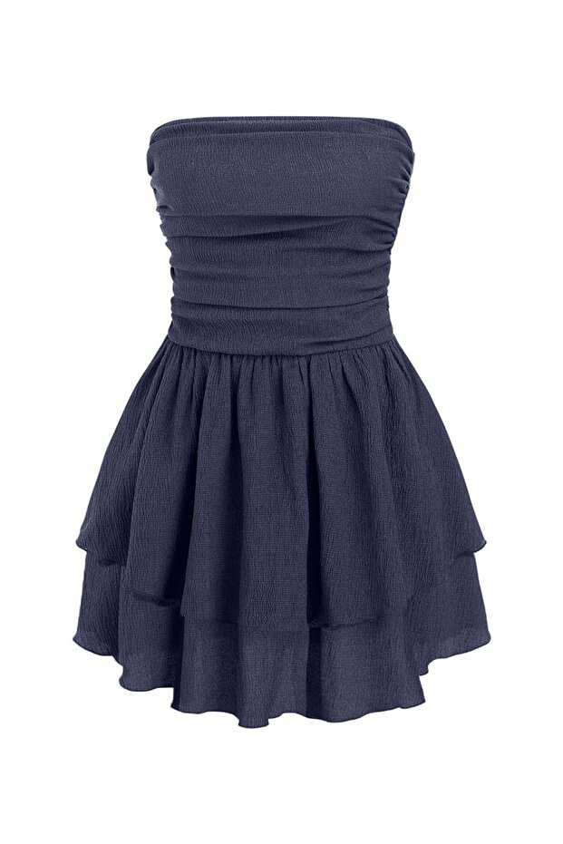 فستان قصير مكشكش بدون حمالات - 1