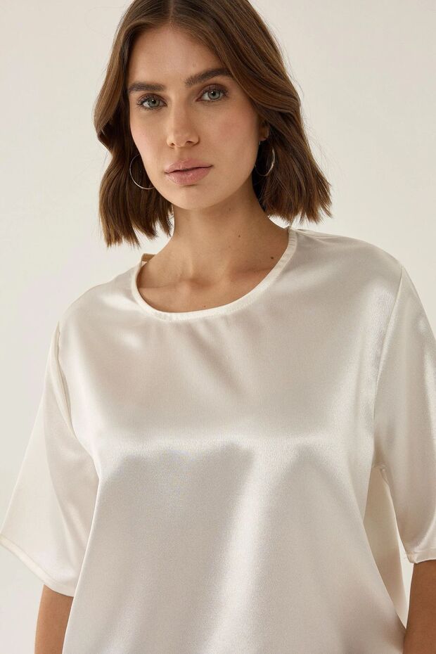 Satin Crew Neck Blouse - 5