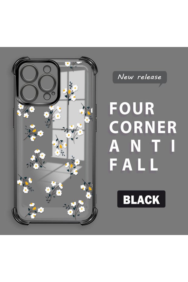 iPhone 16 Pro Max Compatible Camera Protected Transparent Soft Silicone Phone Case Flower Pattern