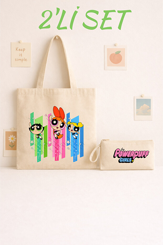 Colorful Line Heroes 2-Piece Cloth Bag & Zippered Pencase Set