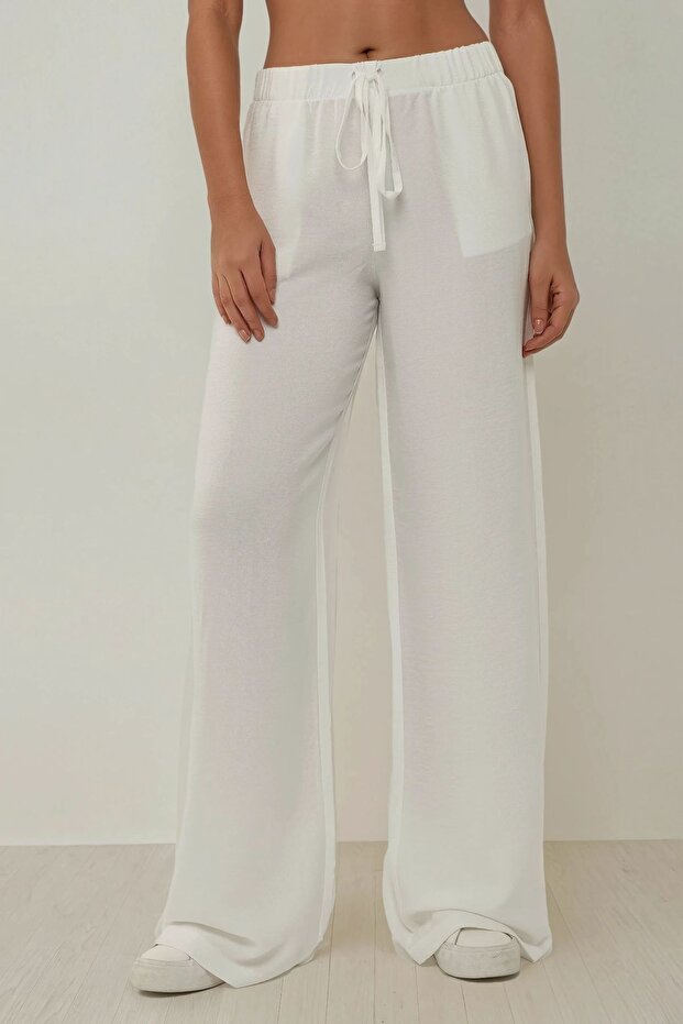 Linen Look Comfortable Cut Pants with Elastic Waist