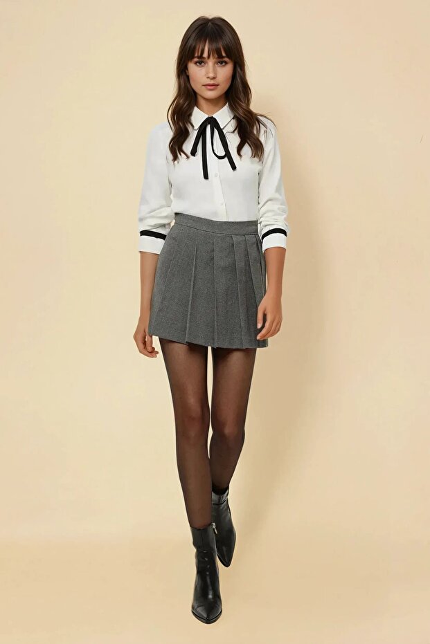 Pileli Mini Etek - 1