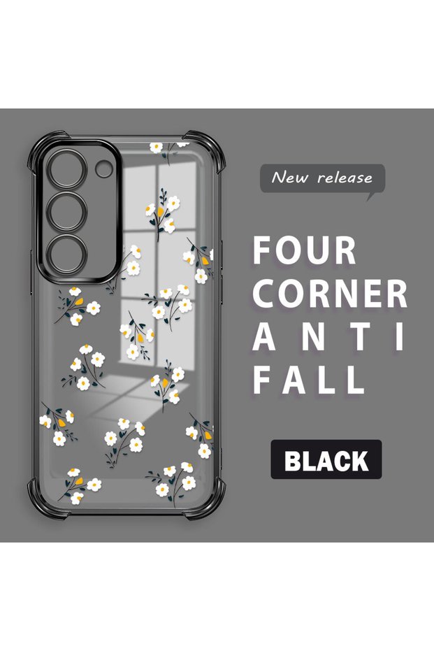 Samsung Galaxy S23 Compatible Camera Protected Transparent Soft Silicone Phone Case Flower Pattern