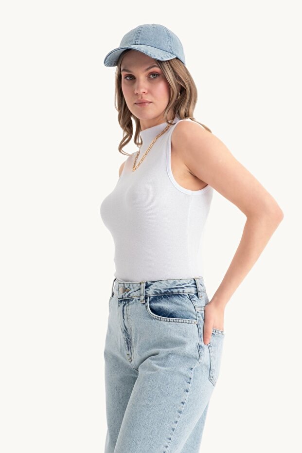 Dik Yaka Fitilli Bodycon Üst - 2