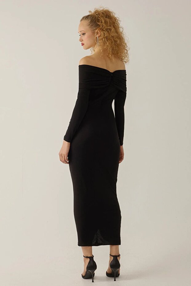 Φόρεμα Off Shoulder Bodycon Maxi Drapeli - 5