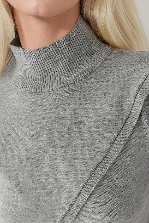Asimetrik Turtleneck Triko Kazak - 4