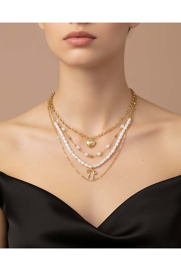 Women Gold Embellished Layered Necklace