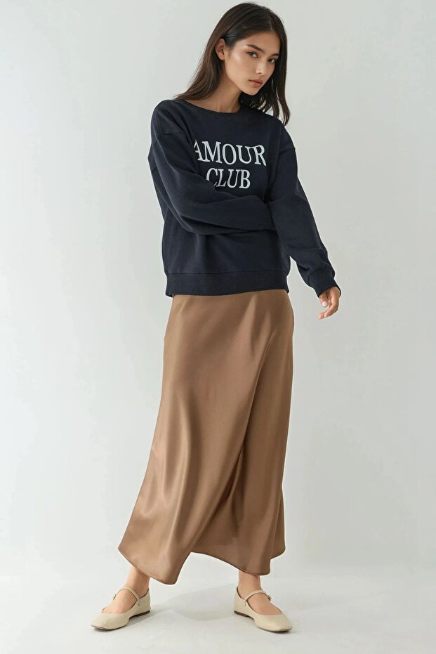 High Waist Satin Midi Skirt