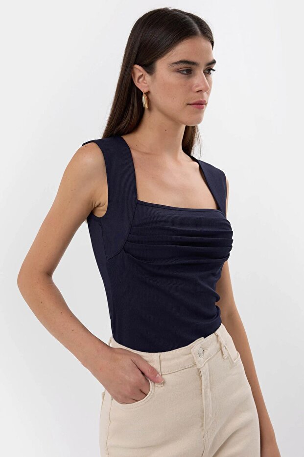 Drape Kare Yaka Bluz - 6