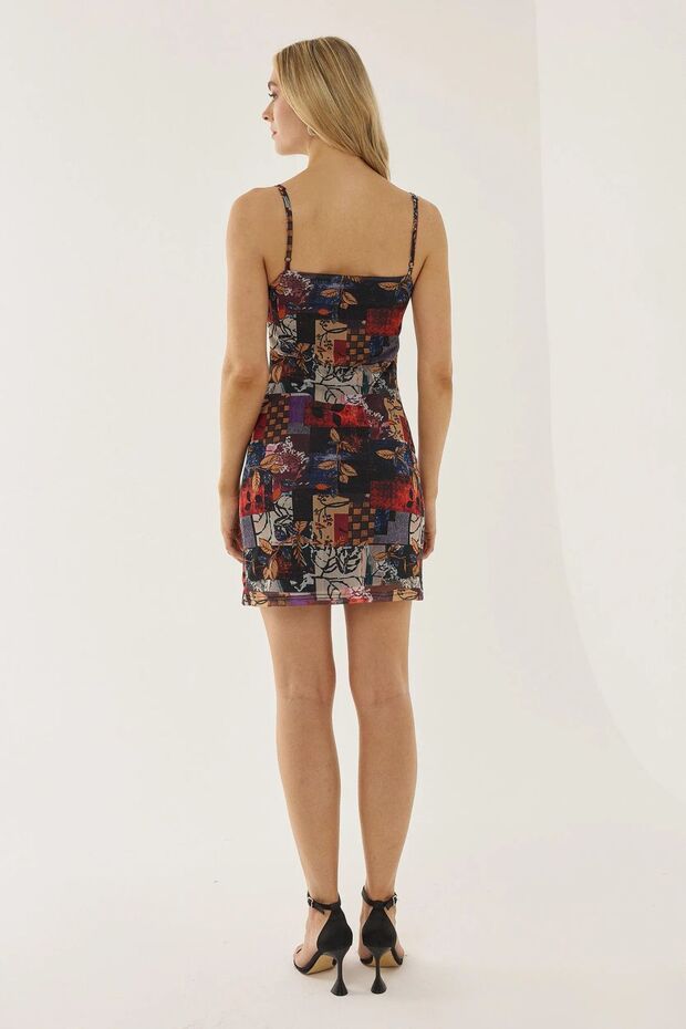 Desenli Mini Elbise - 5