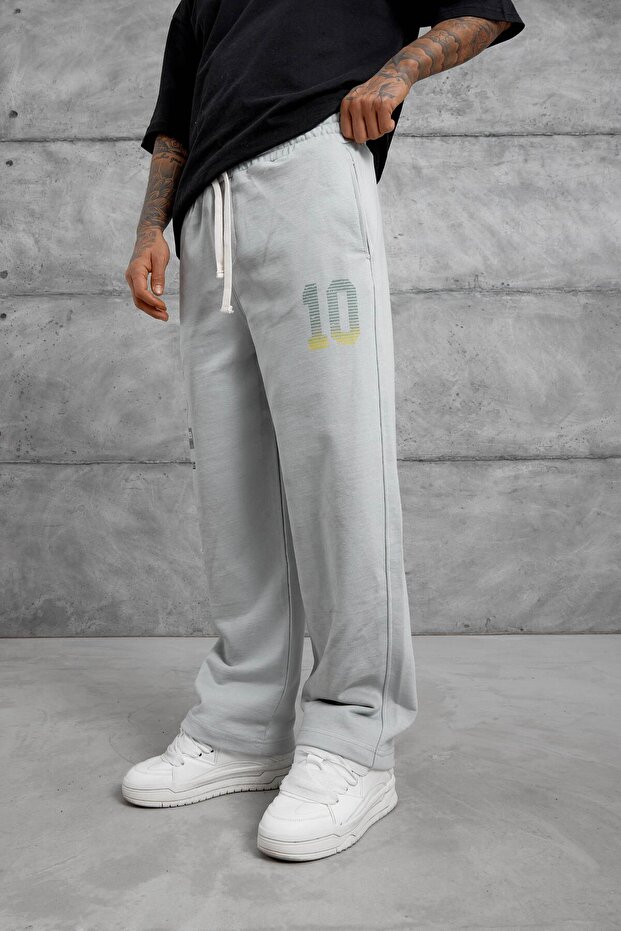 Men's Sweatpants Number 10 Six Gray Oversize Baggy Loose Fit 3 Yarn Without Thread