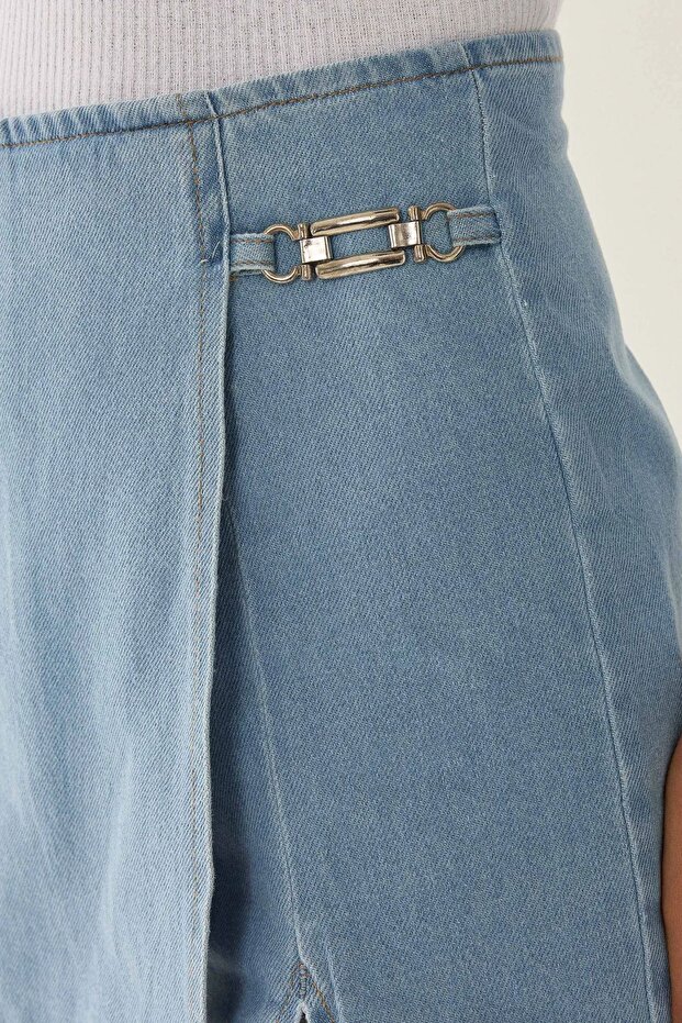 Yüksek Bel Denim Şort Etek - 8