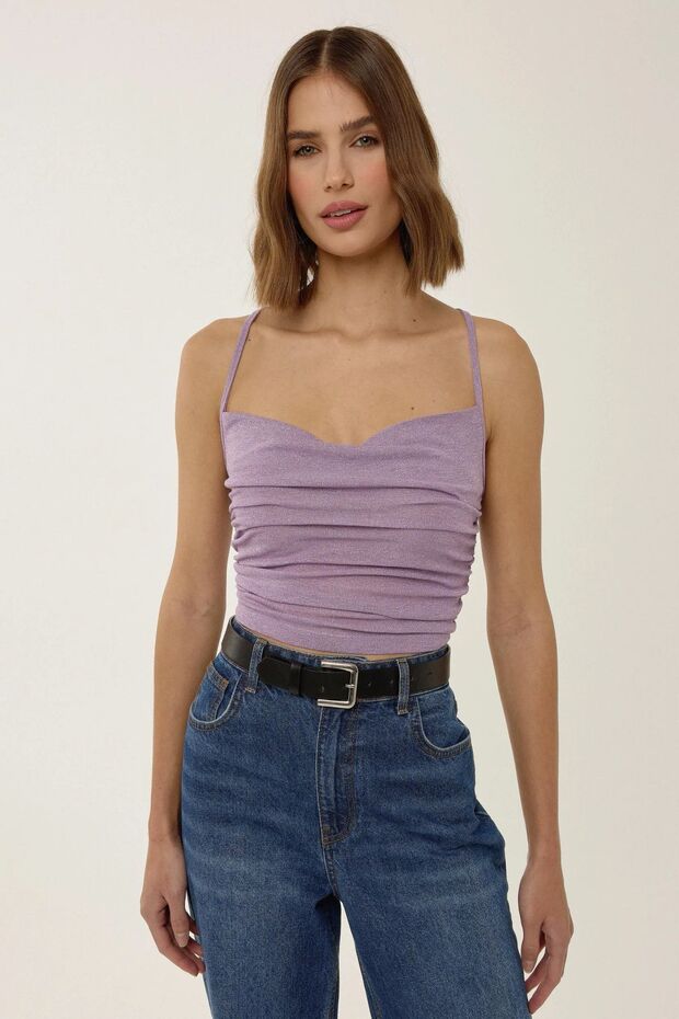 Asimetrik Yaka Örme Kısa Simli Üst - 4