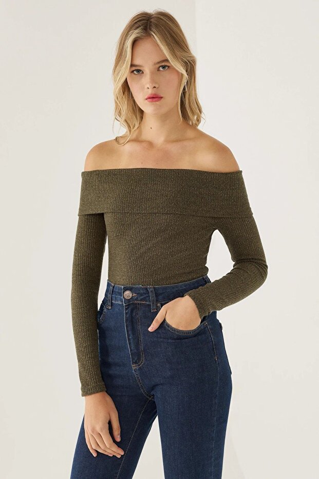 Off Shoulder Örme Üst - 3