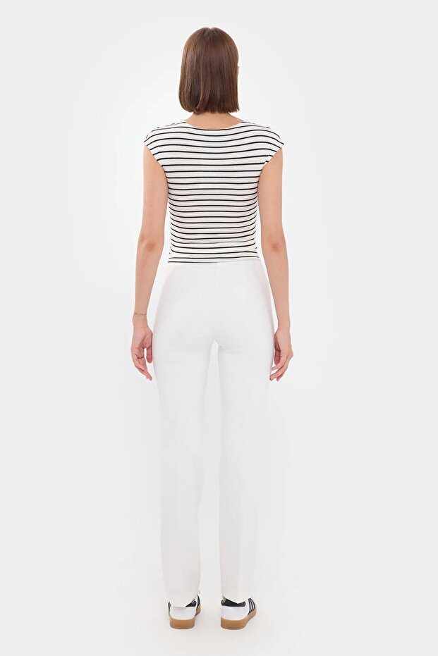 Ribbed Short Sleeve Striped Top - 4