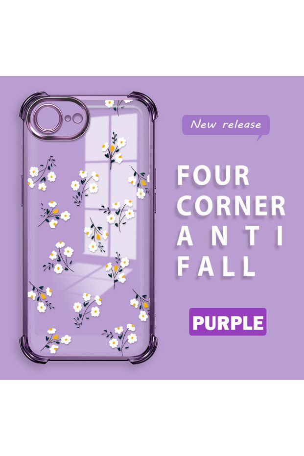 iPhone 16E Compatible Camera Protected Transparent Soft Silicone Phone Case Flower Pattern