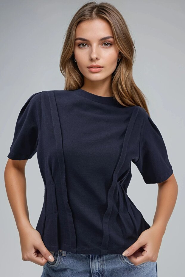 Fitted Bisiklet Yaka Tişört - 2