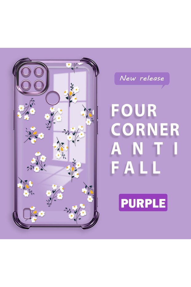 Realme C21Y Compatible Camera Protected Transparent Soft Silicone Phone Case Flower Pattern