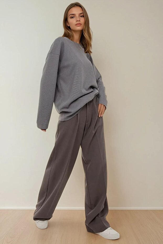 Dokulu Bisiklet Yaka Oversize Sweatshirt - 2