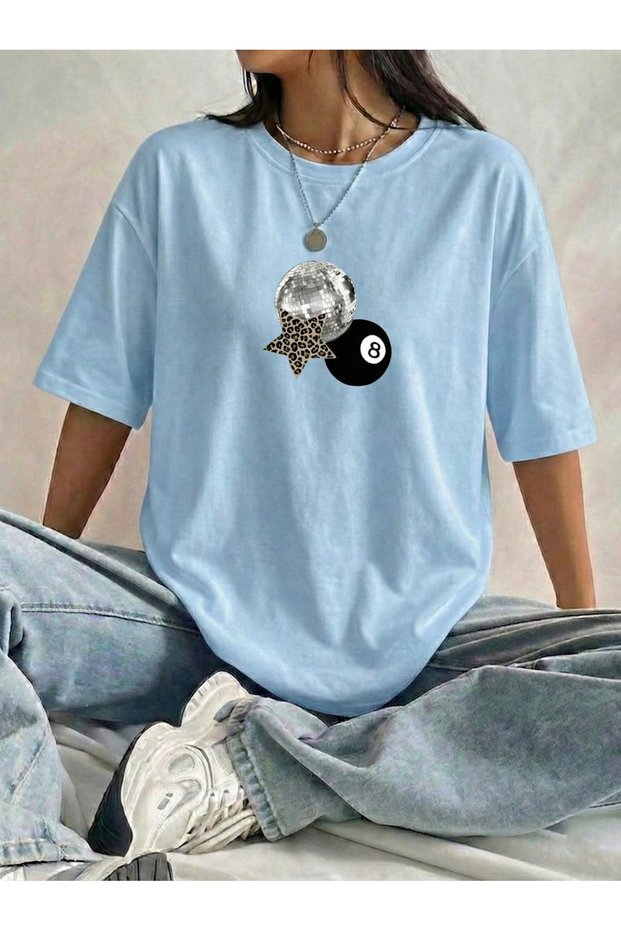 Women's Disco Ball Star Printed Crew Neck T-Shirt