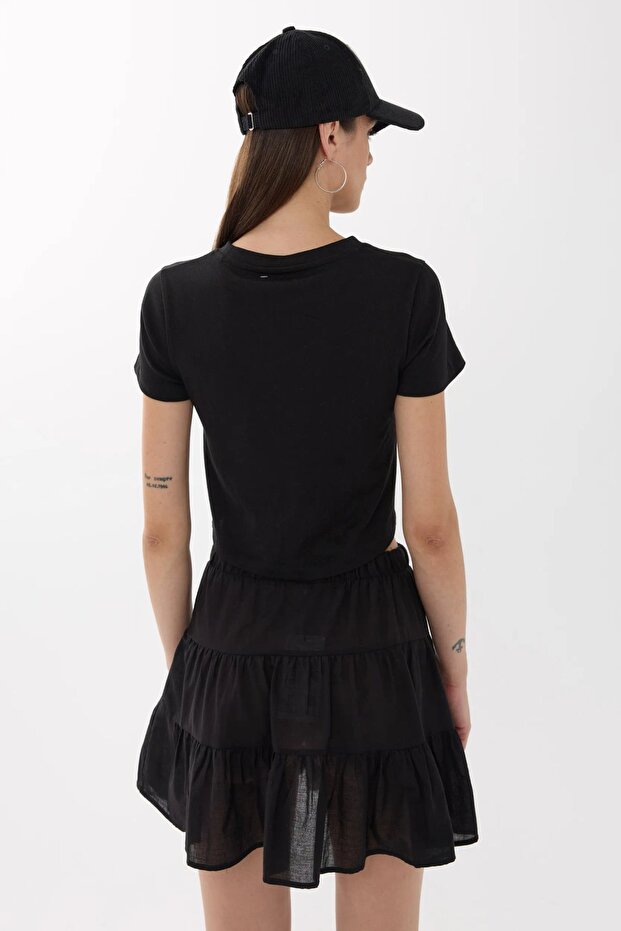 Baskılı Pamuklu Crop Tişört - 5