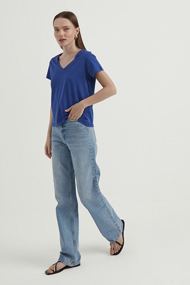 V Yaka Temel T-shirt - 1