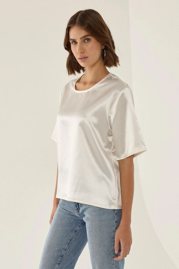 Satin Crew Neck Blouse - 3