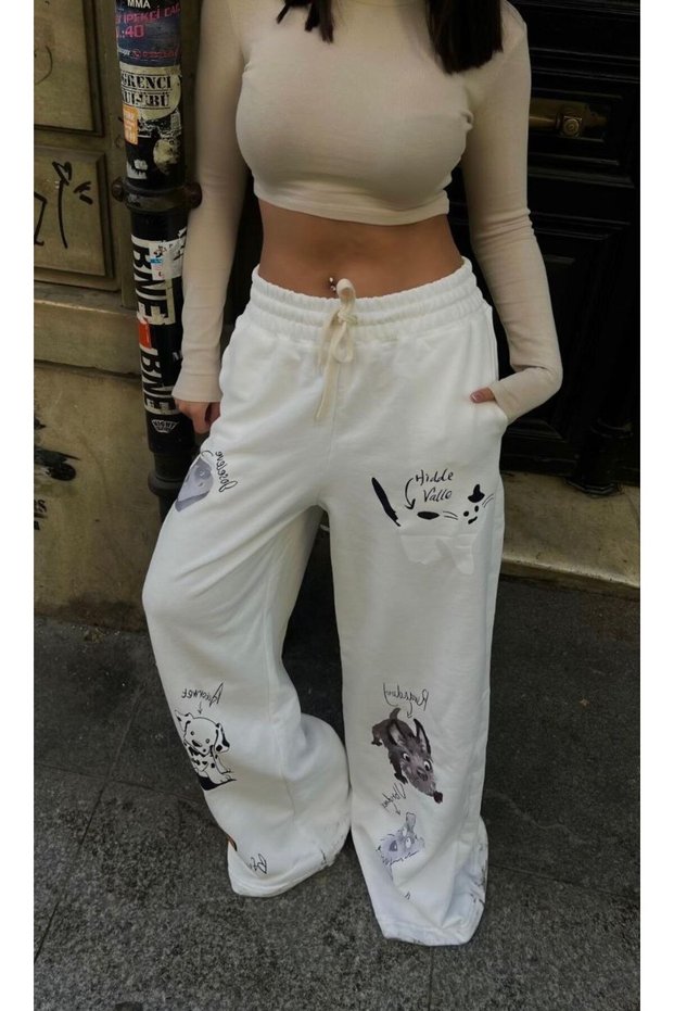 Printed Lastik Bel Oversized Sweatpants