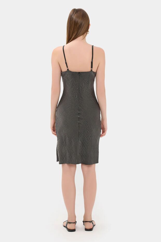 Satenden, Kolsuz, A-line Mini Elbise - 5