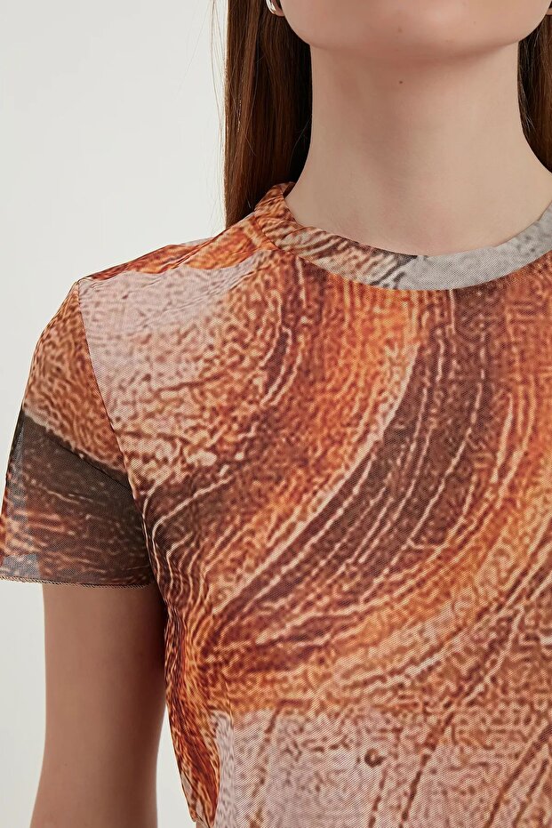 Soyut Tül Crop Top - 5